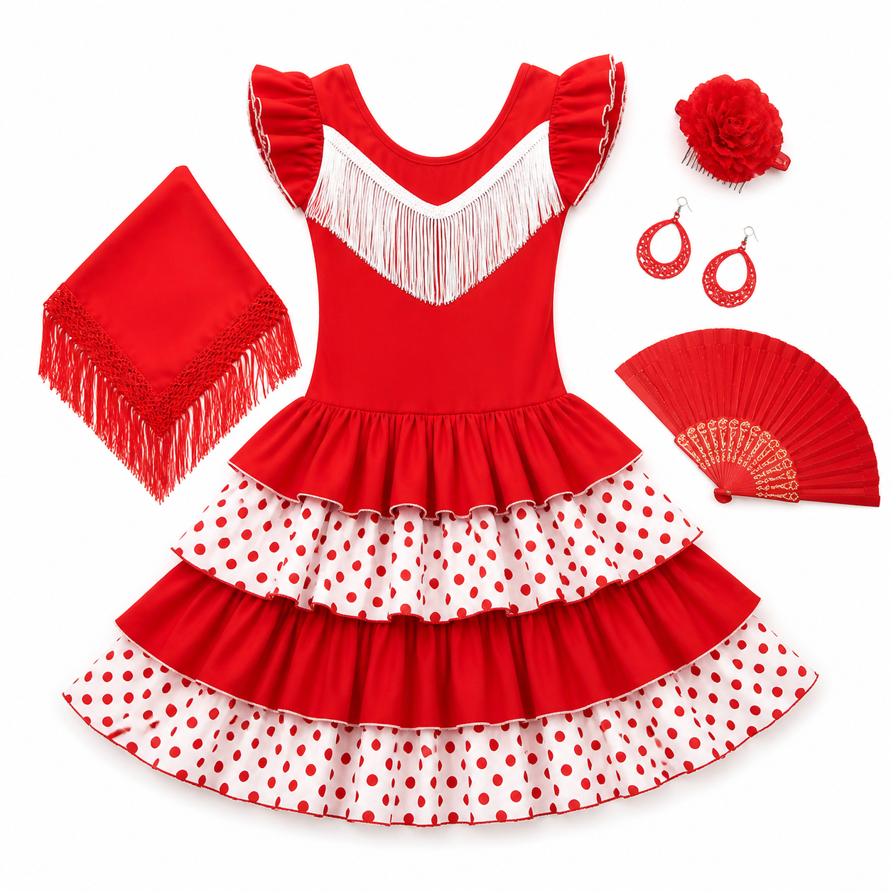Kids’ Spanish Girl Costume – Ruffle Dress white background product image